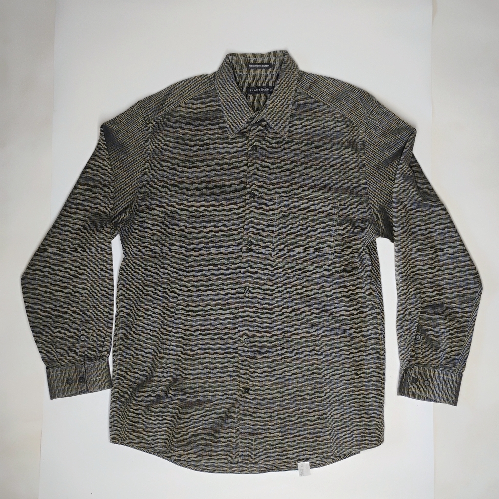 Jhane Barnes Size Large Olive-Green and Black Striped Button Down Shirt